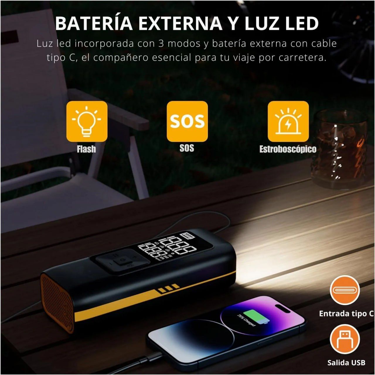 5-in-1 Car Jump Starter with 150PSI Inflator + Power Bank + LED Flashlight and 8000mAh LCD Digital Display