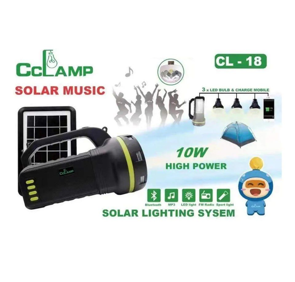 10W High Power Solar Flash Lamp In-Build FM Radio, TF Card Player, USB Phone Charging for Solar Lighting