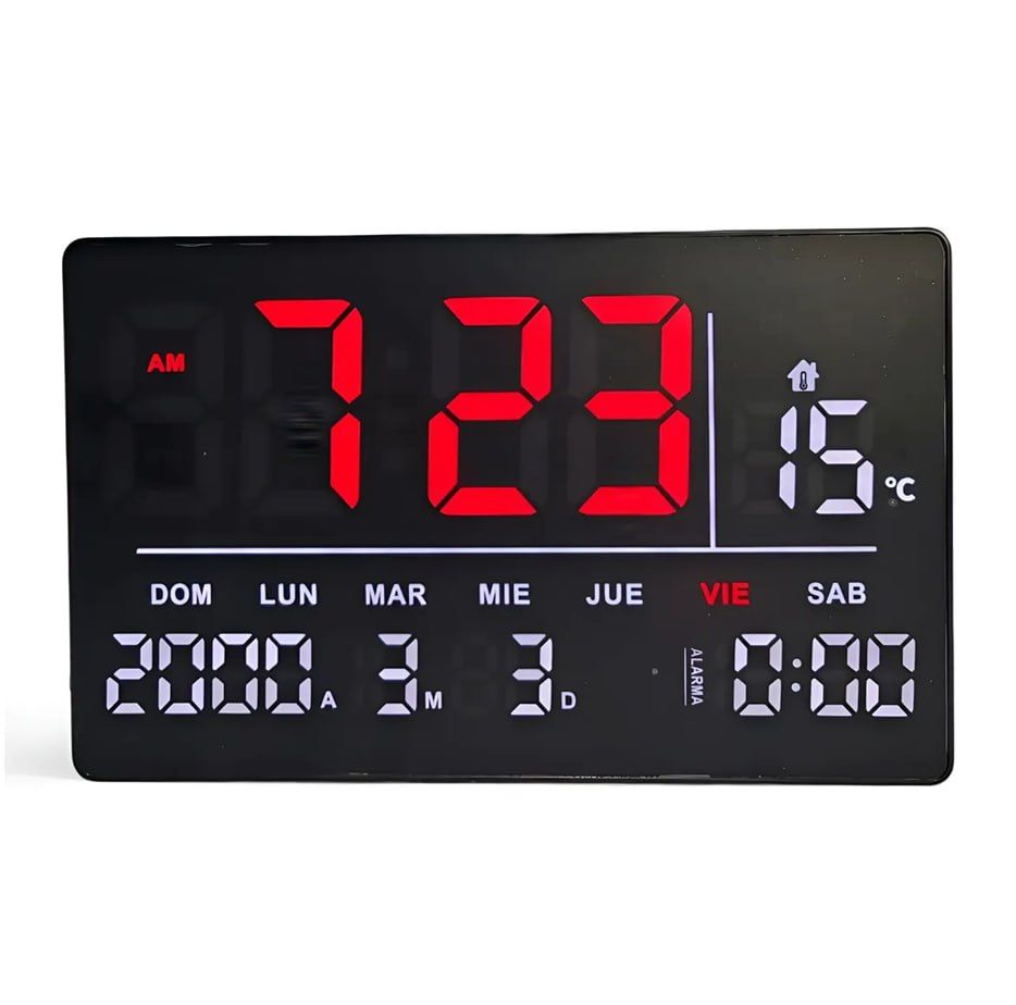 Digital Wall Clock with Alarm, Calendar, and Temperature