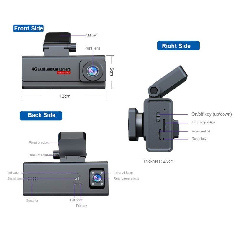 Dash Cam Front and Rear 4K+1080P, Free 64GB Card, Built-in Wi-Fi, Dash Camera for Cars, Car Camera, Dual Dashcams for Cars with Night Vision, 24 Hours Parking Monitor, Loop Recording