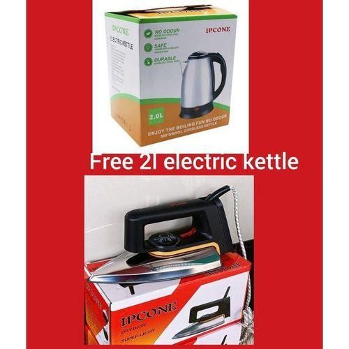 IPCONE Electric Dry Iron Box WITHNONSTICK SOLEPLATE PLUS free 2L Electric Kettle