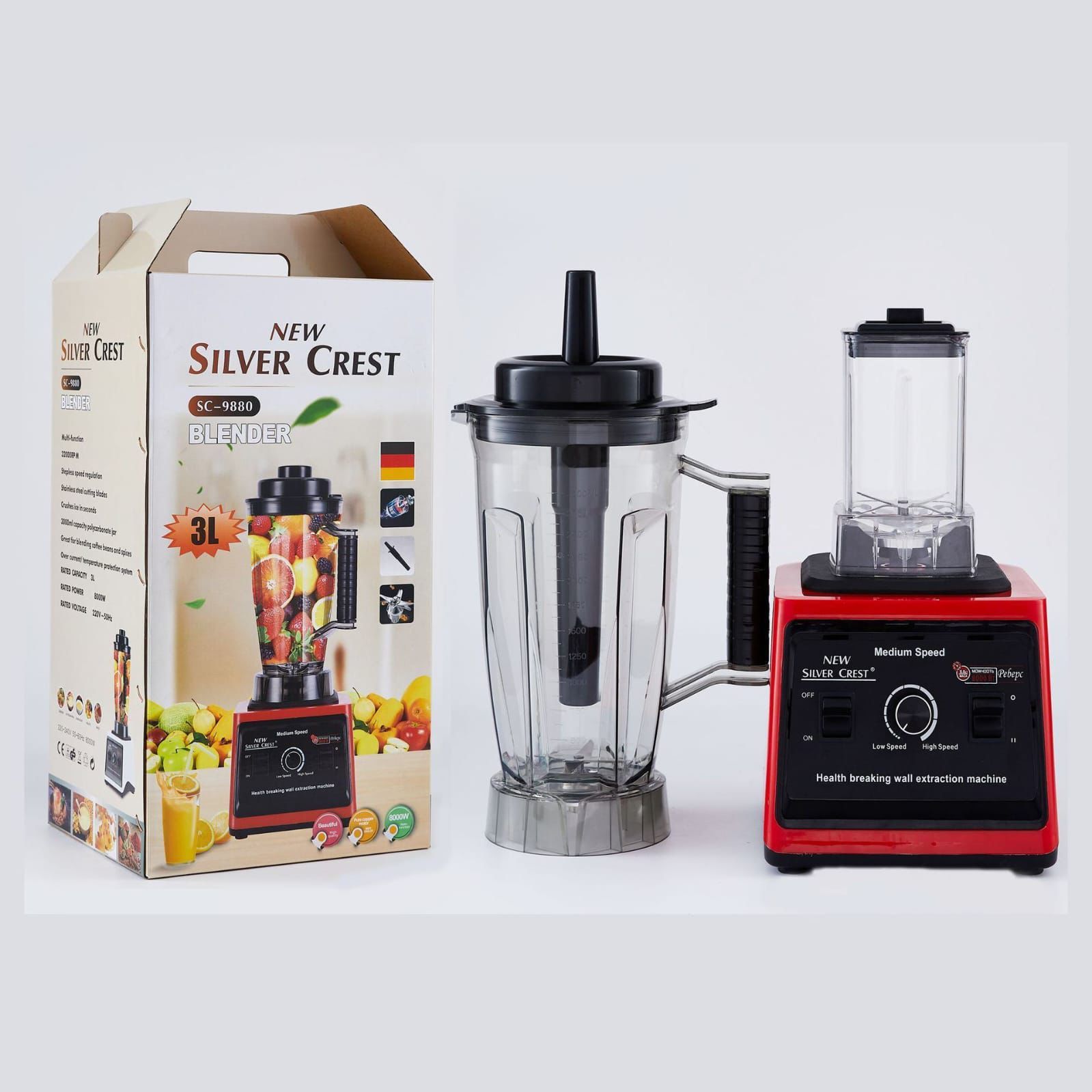 2in1 New silver crest blender
- 3 Litre Jug
- Grinder Jug
- 8000 Watts