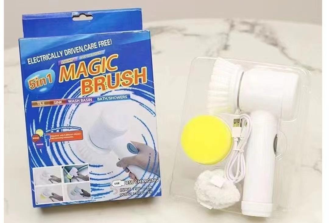 USB Rechargable magic brush with 3 option (brush, sponge & polisher) plus adhesive storage hook