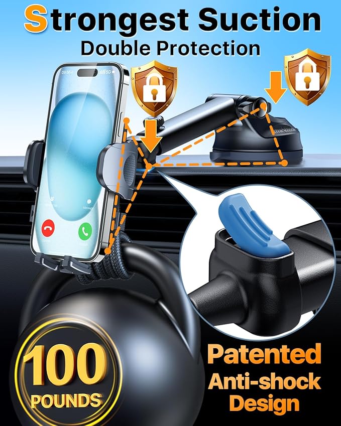 Ultra-Durable Phone Holders for Your Car- Car Phone Holder Mount, Safety Certs Cell Phone Car Mount Truck for Dashboard Windshield Vent