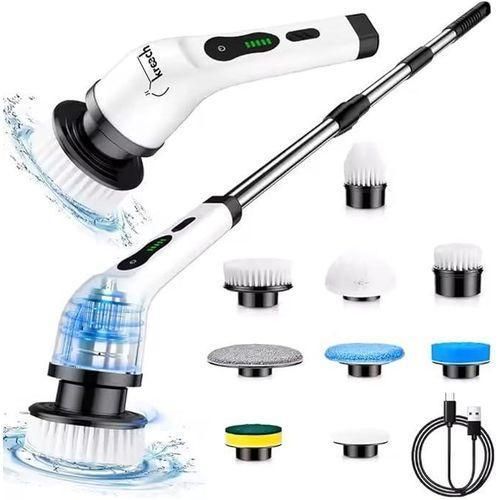 Electric Spin Scrubber for Cleaning, 9 in 1 Changeable Bathroom Scrubber with Power Display, Long Cordless Cleaning Brush, Cordless Shower Cleaner Brush for Bathtub Kitchen Wall Cleaning