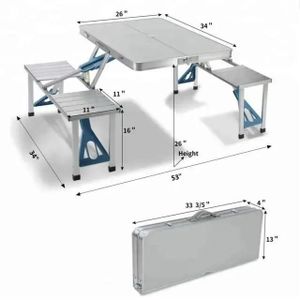 Outdoor camping table Aluminum folding table with seats
