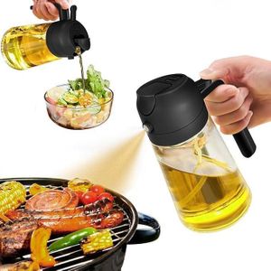 2 in 1 Glass oil dispenser, 16oz/470ml Oil Sprayer for Cooking, Food grade Premium Olive Oil Dispenser Bottle for Kitchen Gadgets, Air Fryer, and Salad
