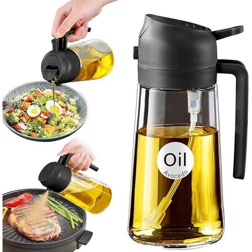 2 in 1 Glass oil dispenser, 16oz/470ml Oil Sprayer for Cooking, Food grade Premium Olive Oil Dispenser Bottle for Kitchen Gadgets, Air Fryer, and Salad