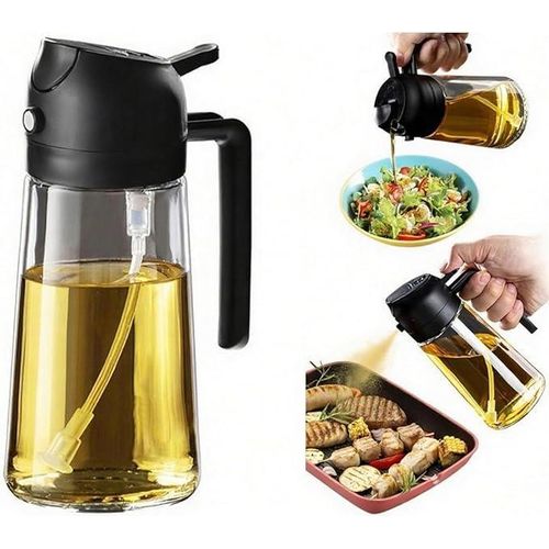 2 in 1 Glass oil dispenser, 16oz/470ml Oil Sprayer for Cooking, Food grade Premium Olive Oil Dispenser Bottle for Kitchen Gadgets, Air Fryer, and Salad