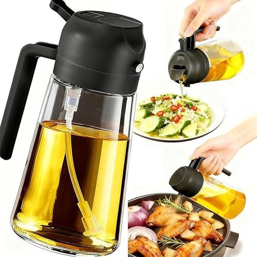 2 in 1 Glass oil dispenser, 16oz/470ml Oil Sprayer for Cooking, Food grade Premium Olive Oil Dispenser Bottle for Kitchen Gadgets, Air Fryer, and Salad