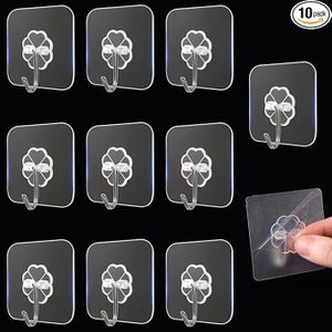 10 Packs Self Adhesive Wall Hooks - Waterproof Transparent Wall Hooks for Hanging Sticky Hooks Wall Hangers for Door Bathroom Shower Kitchen Outdoor Utility Hooks Hanger