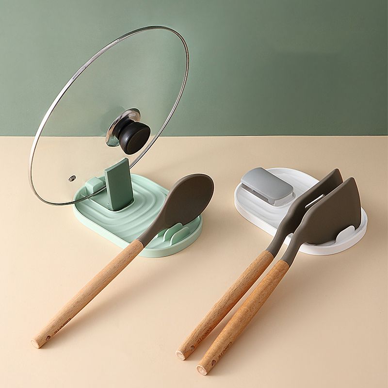 Kitchen Rack Practical Double-Tier Plastic Organizer for Cleaning Tools Includes Spatula Soup Spoon and Pot Lid Holder