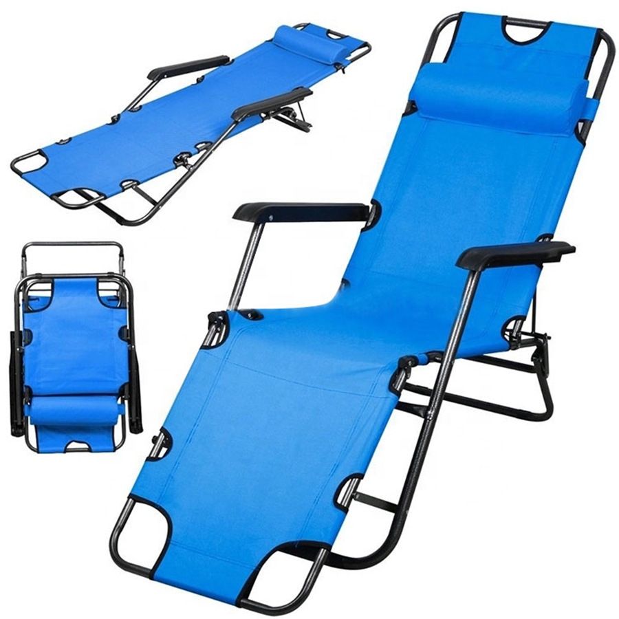 Outdoor Folding Chaise Lounge Chair, Adjustable Portable Lightweight Reclining Garden Sun Lounger Camping Bed for Patio, Deck, and Poolside