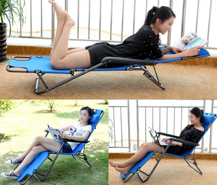 Outdoor Folding Chaise Lounge Chair, Adjustable Portable Lightweight Reclining Garden Sun Lounger Camping Bed for Patio, Deck, and Poolside