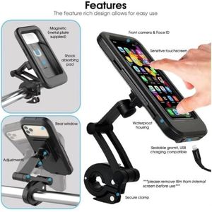 Motorcycle Phone Holder, 360° Free Rotation Magnetic Touch Sensitive Bike Cell Phone Mount, Anti-Theft Waterproof Bicycle Smartphone Handlebar Clip, Compatible with Motorbike Scooter