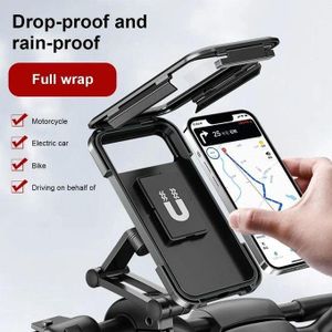 Motorcycle Phone Holder, 360° Free Rotation Magnetic Touch Sensitive Bike Cell Phone Mount, Anti-Theft Waterproof Bicycle Smartphone Handlebar Clip, Compatible with Motorbike Scooter