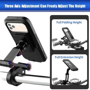 Motorcycle Phone Holder, 360° Free Rotation Magnetic Touch Sensitive Bike Cell Phone Mount, Anti-Theft Waterproof Bicycle Smartphone Handlebar Clip, Compatible with Motorbike Scooter