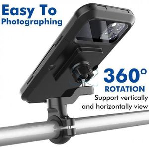 Motorcycle Phone Holder, 360° Free Rotation Magnetic Touch Sensitive Bike Cell Phone Mount, Anti-Theft Waterproof Bicycle Smartphone Handlebar Clip, Compatible with Motorbike Scooter