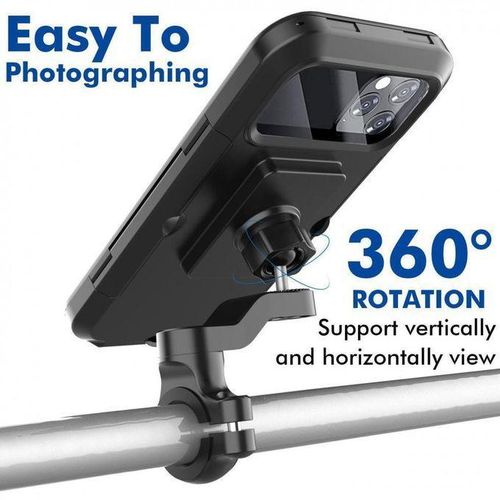 Motorcycle Phone Holder, 360° Free Rotation Magnetic Touch Sensitive Bike Cell Phone Mount, Anti-Theft Waterproof Bicycle Smartphone Handlebar Clip, Compatible with Motorbike Scooter