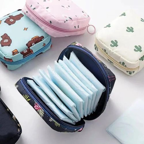 Sanitary Pad Pouch Bag Travel Sanitary Storage Bag Coins Purse Tampon Holder Portable Pouch With Zipper Portable Cosmetic Storage Bags - 1PC