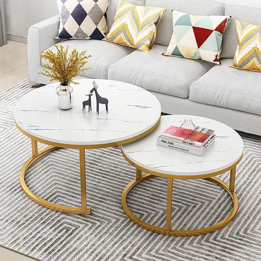 Mable effect Classy coffee nesting  round table with gold metal leg design
