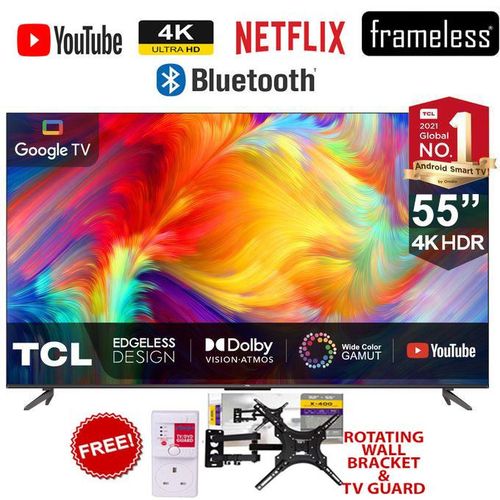 TCL 55" Inch,FRAMELESS,BLUETOOTH,Smart UHD 4K With HDR Google TV+360 BRACKET+TV GUARD