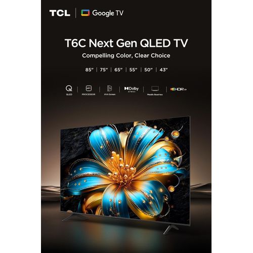 TCL 65T6C-65’’ QLED 4K ULTRA HD HDR FRAMELESS GOOGLE TV, SMART FIRE TV WITH DOLBY VISION & ATMOS, HDR10+, VOICE COMMAND FUNCTION & ASK ALEXA (NEW 2025 MODEL)