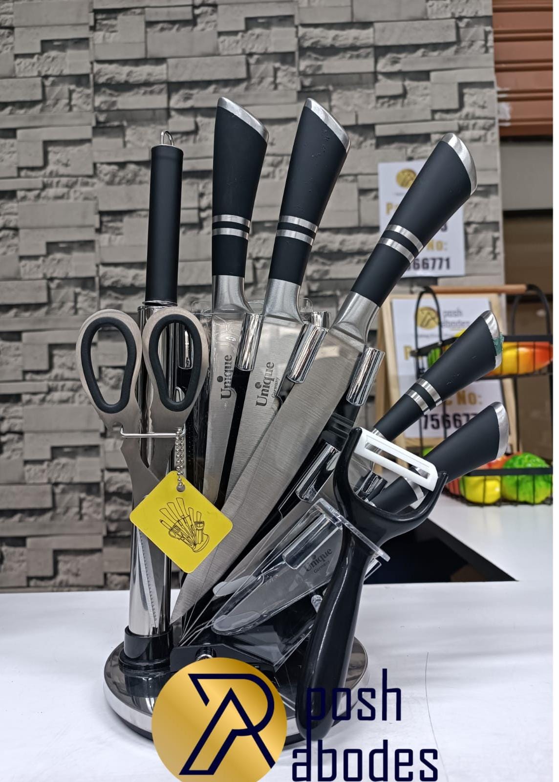 KILIMALL BLACK FRIDAY SPECIAL OFFER!!Unique knife set black, Knife Set with Sharpener - High Carbon Stainless Steel Knife Block Set with Ergonomic Handles