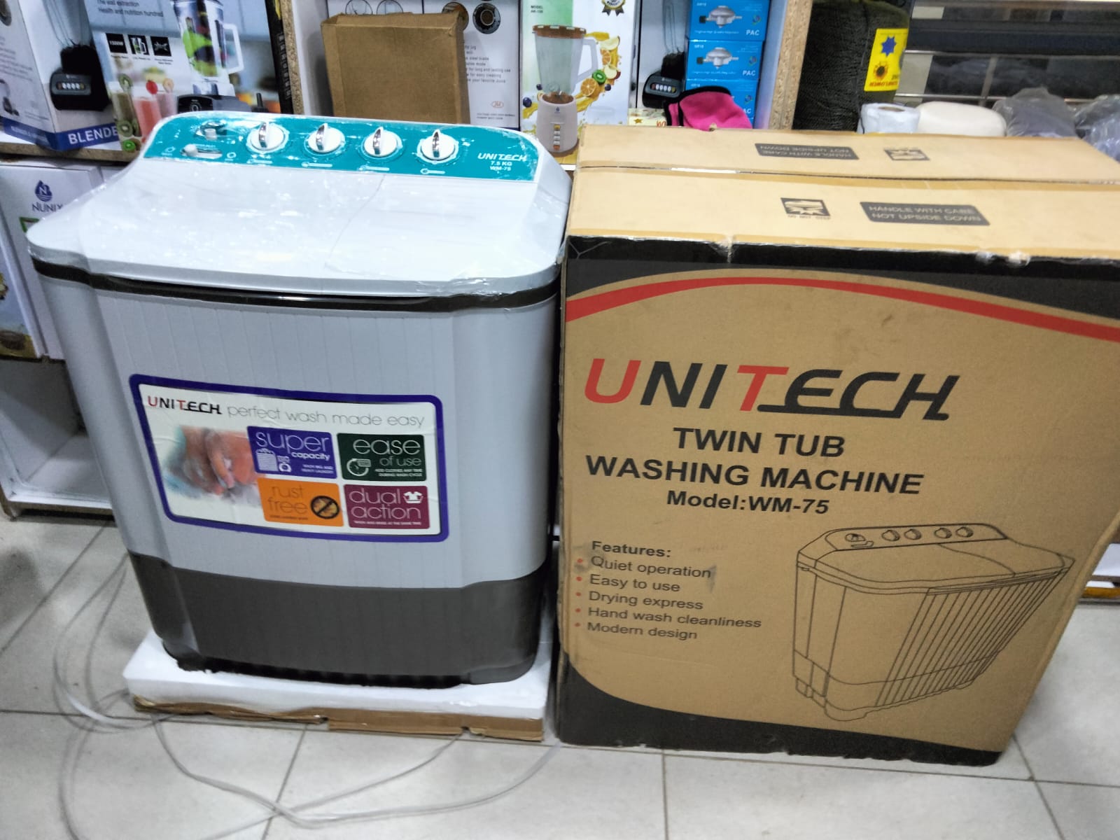 Special offers,Unitech 7.5kgs twin tub washing machine ,with Longer Hose, 16lbs Mini Compact Laundry Washer Machine with Drain Pump, Blue Semi-automatic Washer Combo for Dorms, Apartments