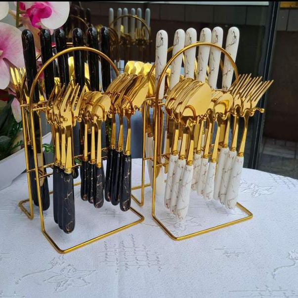 SPOONS. Quality Affordable Stylish 24 Pcs Gold Cutlery Set And Holder