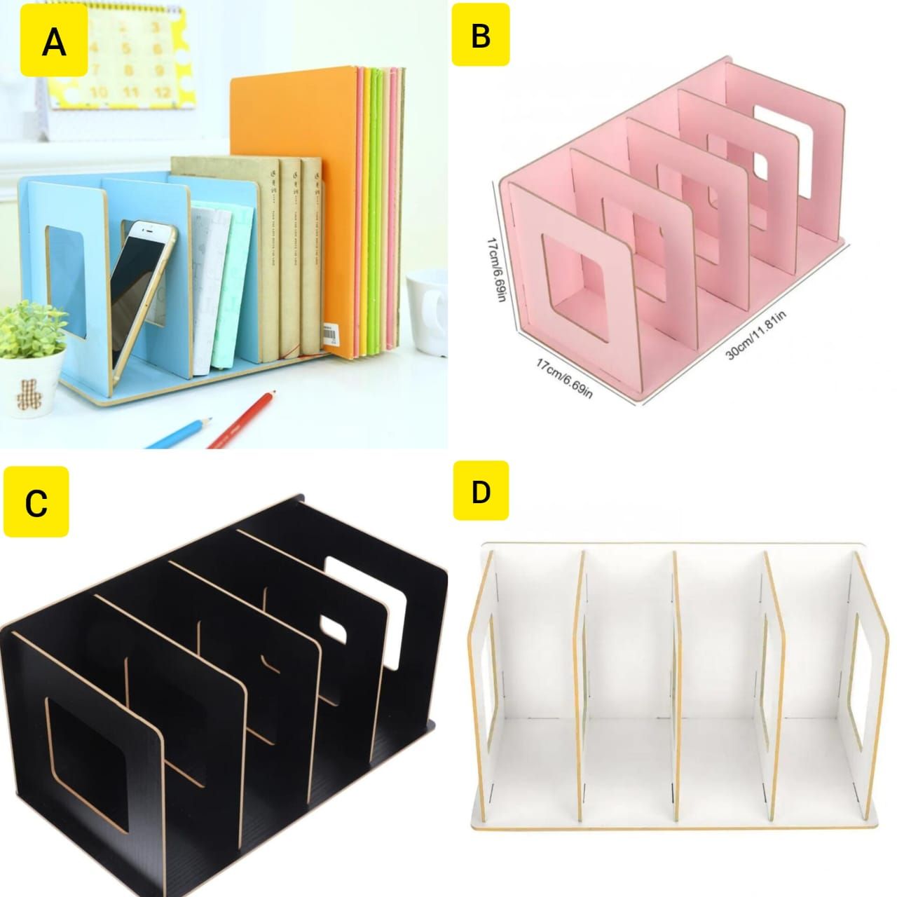 Bookshelf,Modern Student Bookshelf 4 Slot Wooden DIY Desk Book Shelf Holder