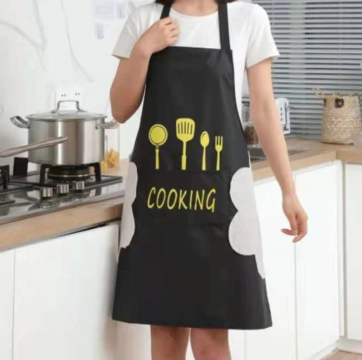 Kitchen Apron with Hand Wipe,Water-drop Resistant with 2 Pockets Cooking Bib Aprons for Women Men Chef