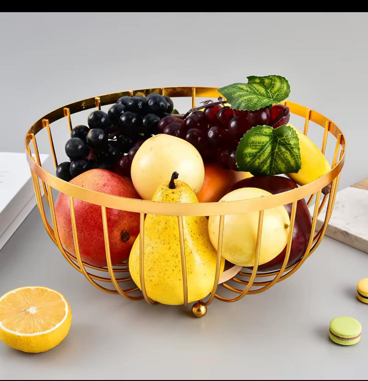 Modern Metal Wire Fruit Basket Bowl - Decorative Tabletop Fruit Holder for Kitchen & Dining - Elegant Vegetable, Bread, Snack Storage Display,Kitchen Counter Fruit Organizer