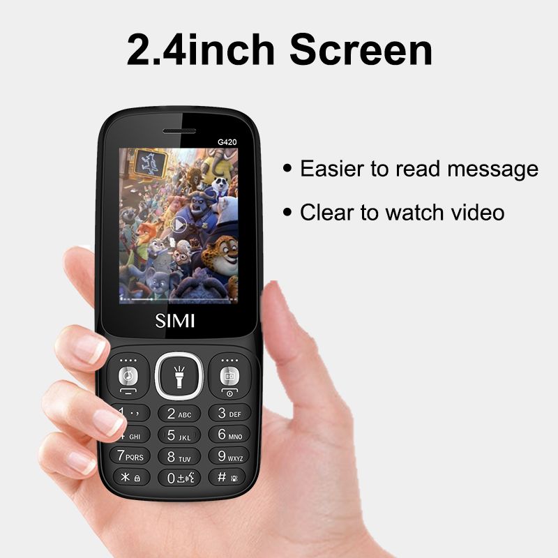 SIMI G420 4G Feature Phone Inclusive Of TikTok YouTube, Facebook, FM Radio, Dual SIM Card Holder + T-card BT 2500mAh 16MB+16MB Memory - Black