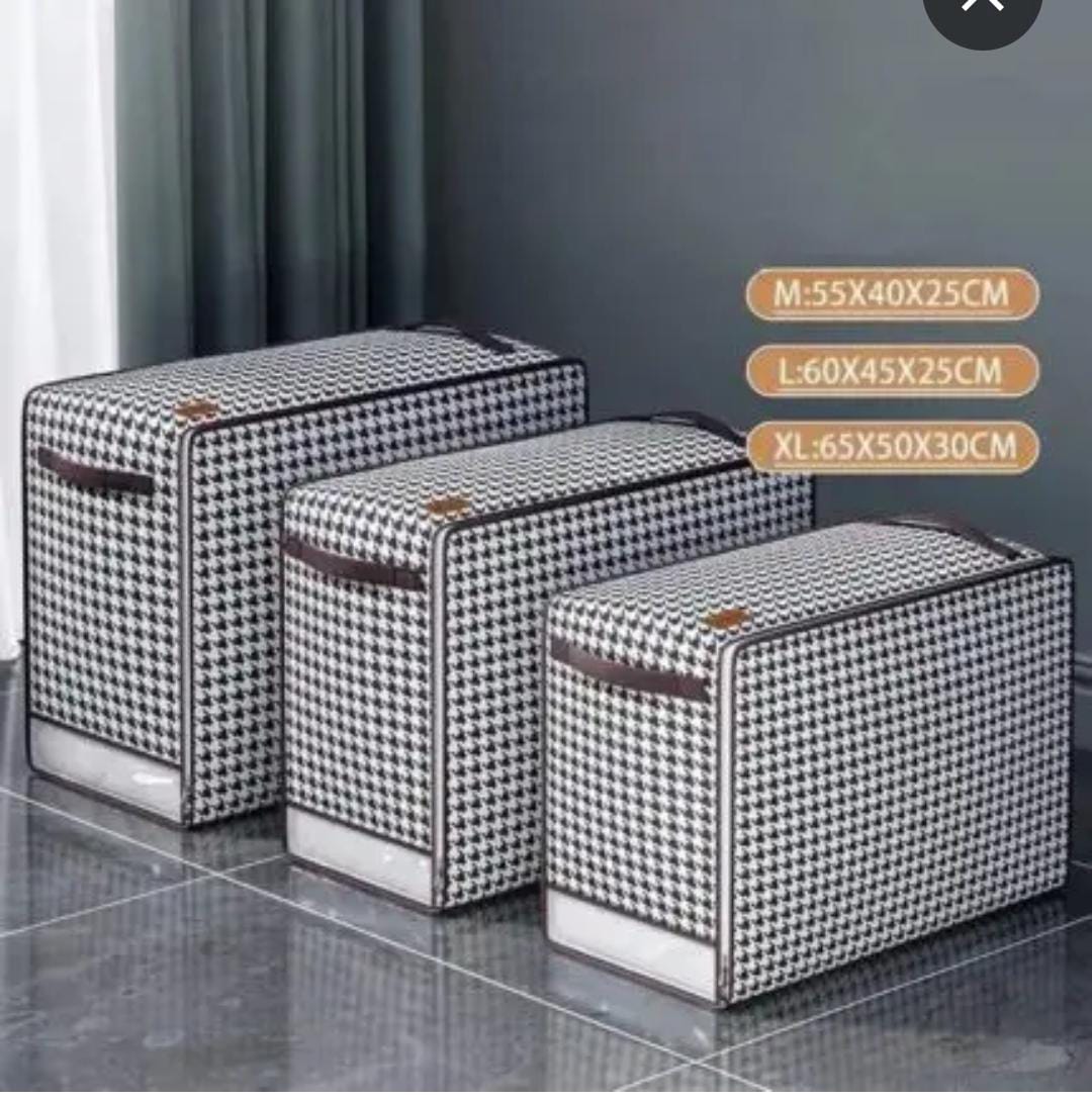 3PCs Set Checked Duvet/Closet Organizer, Stylish black and white checked pattern enhances closet aesthetics