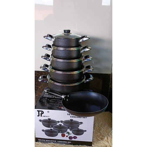 JP Jamesport 10Pcs Heavy Non-Stick Granite Cooking Pot Sufuria With Free Pan & Cookware Set