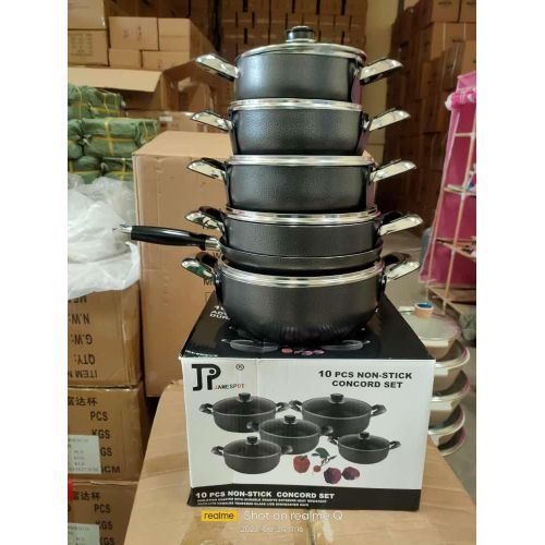 JP Jamesport 10Pcs Heavy Non-Stick Granite Cooking Pot Sufuria With Free Pan & Cookware Set