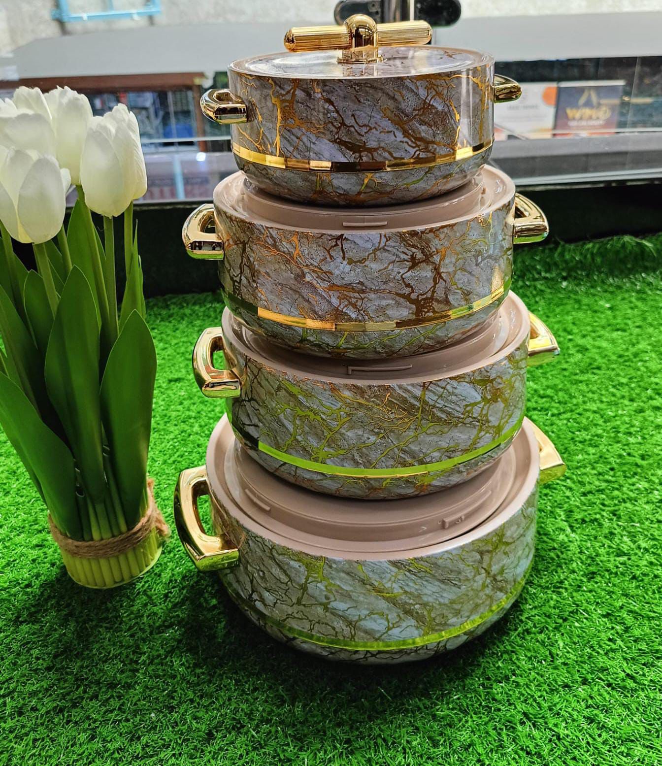 HOTPOTS. SPECIAL OFFER  REDUCED PRICE  Turkish Quality 4 Pieces Set Insulated Hot Pots Casserole Set Comfortable carrying during travel, picnics etc