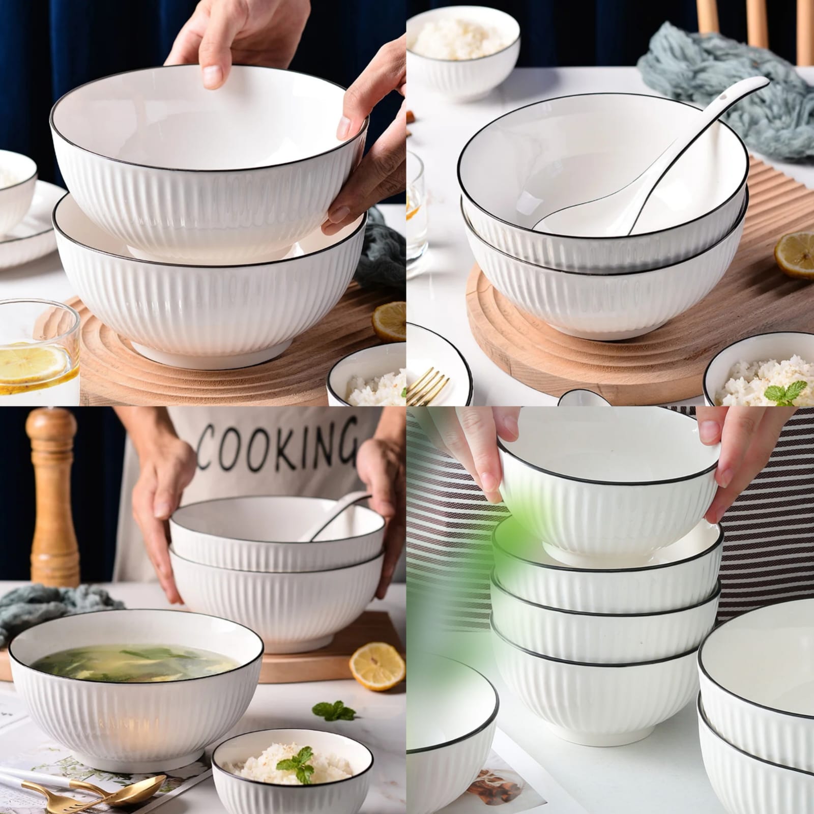 BOWLS. Japanese Dinner Bowls  White Fine Bone 6 Pc