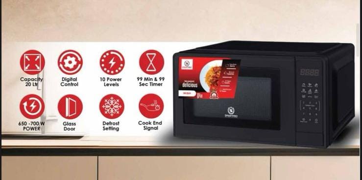20 Litres Smart Pro Digital Black Microwave, Digital Control, Express Cooking, Auto Cook Menus, Cooking End Signal