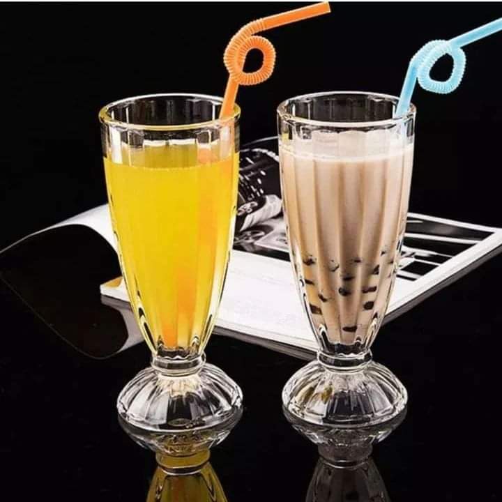 Milk Shake, Ice Cream Soda Cocktail Falooda Smoothie and Cocktails Desert Juice Glass Transparent Clear Glasses Set (380 ML) 6 Pieces