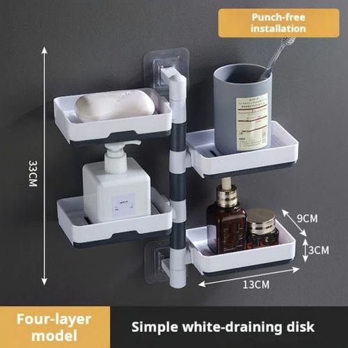 4 layer Rotating Drain Soap Holder Bathroom Rack Wall Soap Box Holder Drilling-Free Soap Holder Wall Mounted Soap Organizer Soap Case