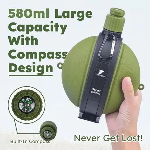 Foldable Silicone Water Bottle With Compass-Collapsible Water Bottle - Silicone Foldable Canteen with Compass Cap, 580ml/19.8oz Water Jug for Hiking, Camping, Backpacking, and Traveling, Portable