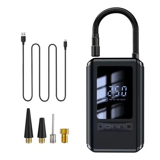 Car Tyre Inflator Rechargeable Electric Tire Pump with Digital Pressure Gauge / Tire Inflator for Car , Motorcycle ,Bike , Ball / Mini Self-propelled Electric Tire Inflator Air Pump