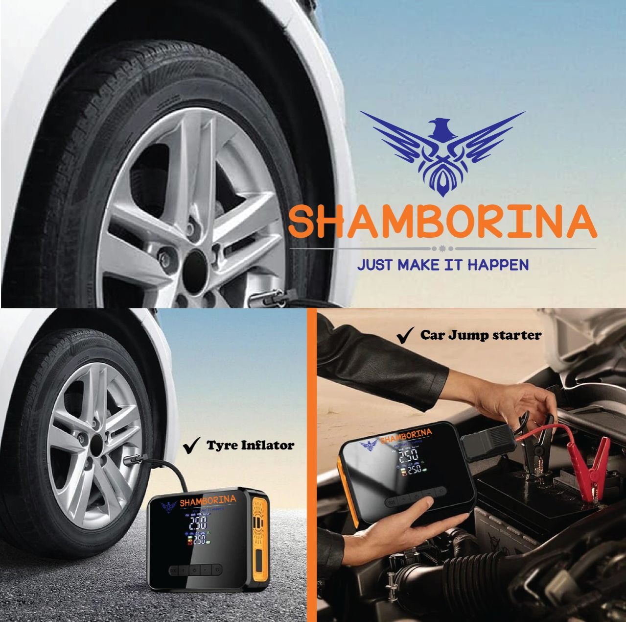 Shamborina Heavy Duty Car Jump starter Kit With Air Compressor