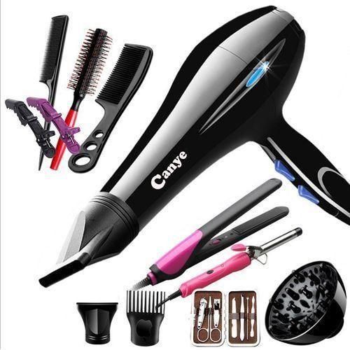 Canye Blow Dry Hair Dryer - Black With Accessories, Combs & Flat Iron - Full Set.