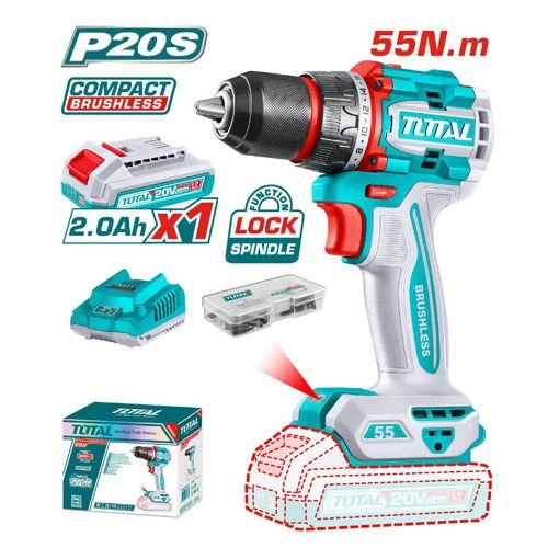 TOTAL TDLI205582 Compact Brushless Cordless Drill 20V