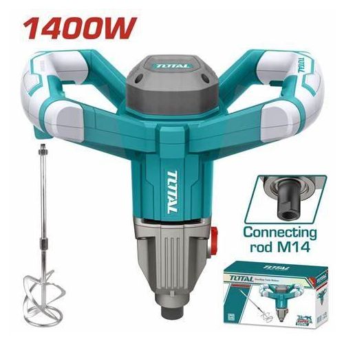 TOTAL Heavy Duty Electric Mixer,1400W Handheld Electric Concrete Mixer, Portable Mortar Mixer With Adjustable Speed, Mud Mixer For Mixing Mud, Cement, Mortar, Paint, Fodder
