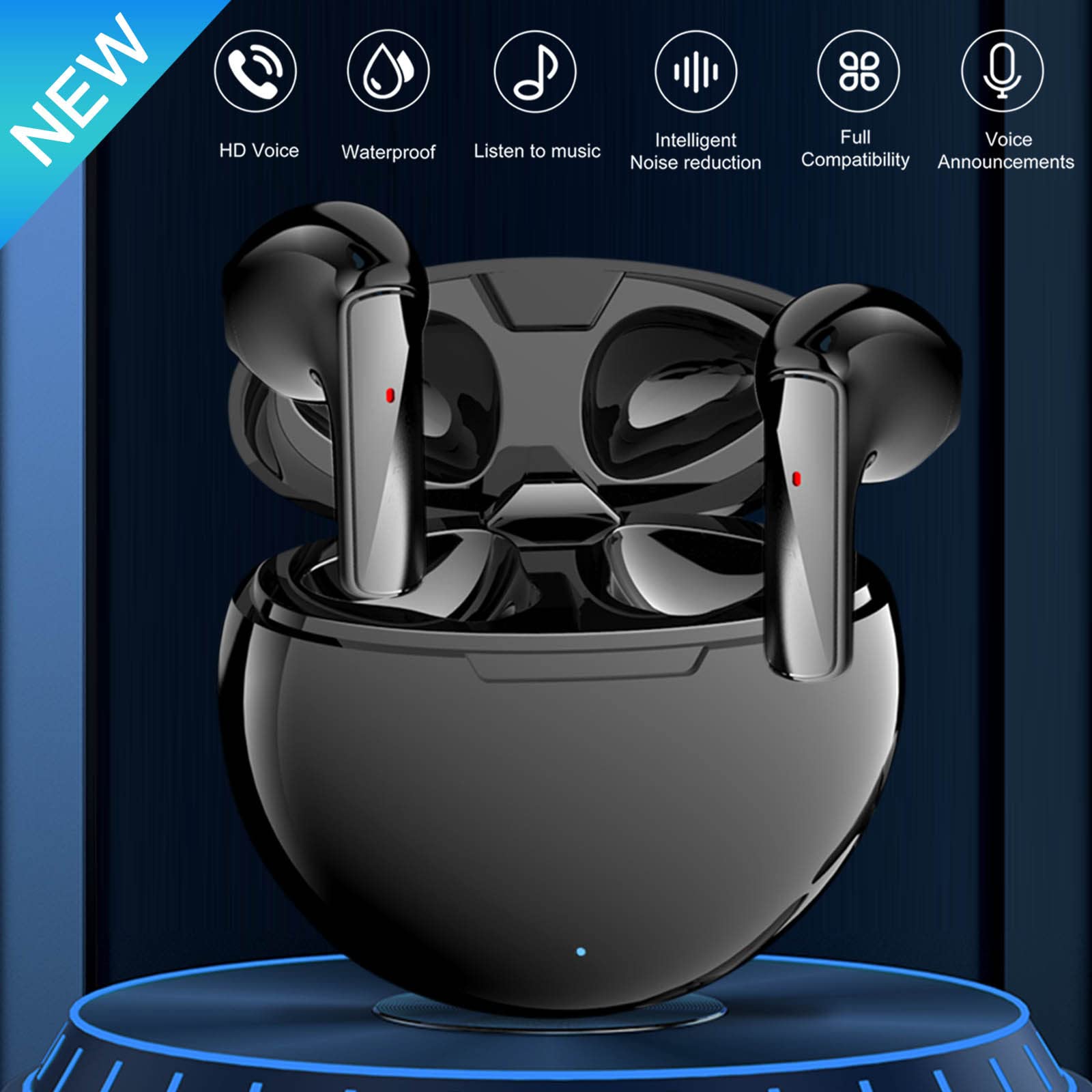 UPHUI Bluetooth 5.3 in-ear Headphones Wireless Mini Earbuds, Stereo Sound Earphones with Charging Case, Light Weight Headset for Room Travel Camping Office Work or Outdoor Sports, Black