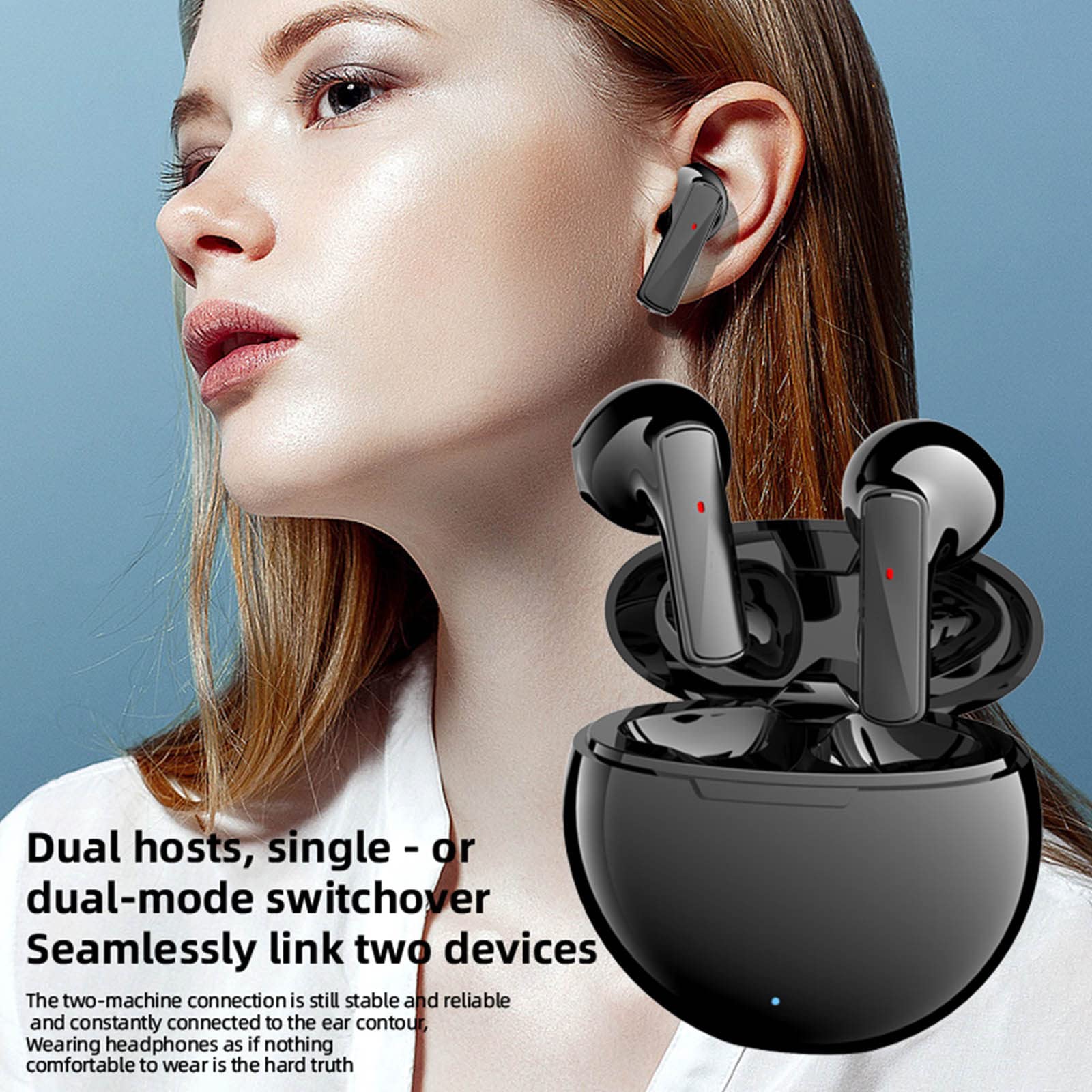 UPHUI Bluetooth 5.3 in-ear Headphones Wireless Mini Earbuds, Stereo Sound Earphones with Charging Case, Light Weight Headset for Room Travel Camping Office Work or Outdoor Sports, Black
